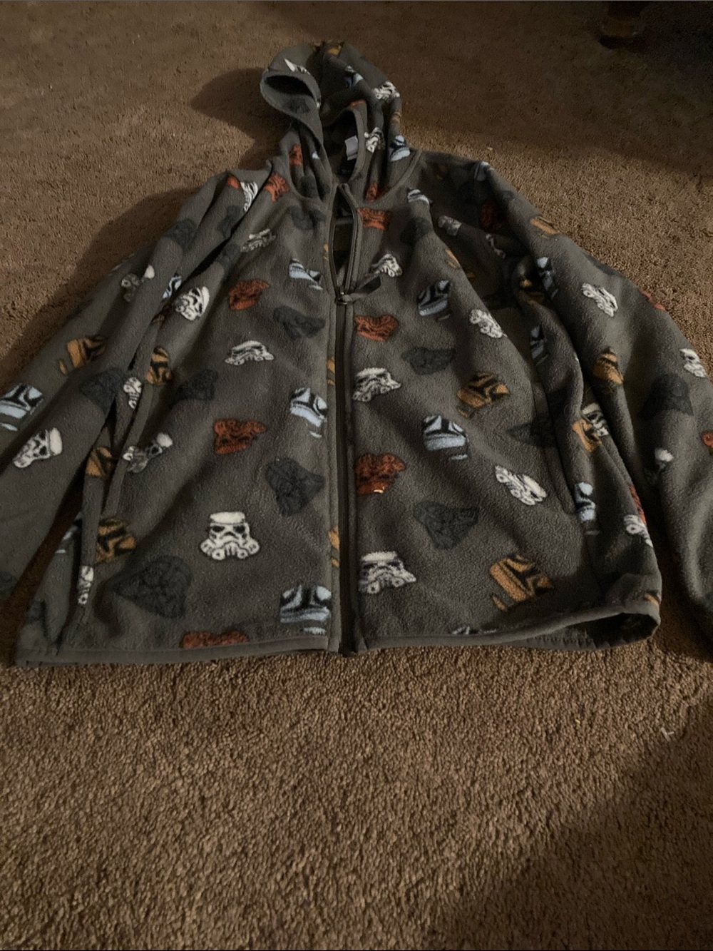 Star Wars Kids Gray Fleece Jacket with Multicolor Helmet Prints